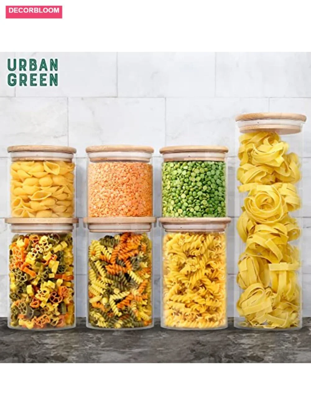 Bamboo Lid Glass Jars with Airtight Locking Lids for Dry Food Storage
